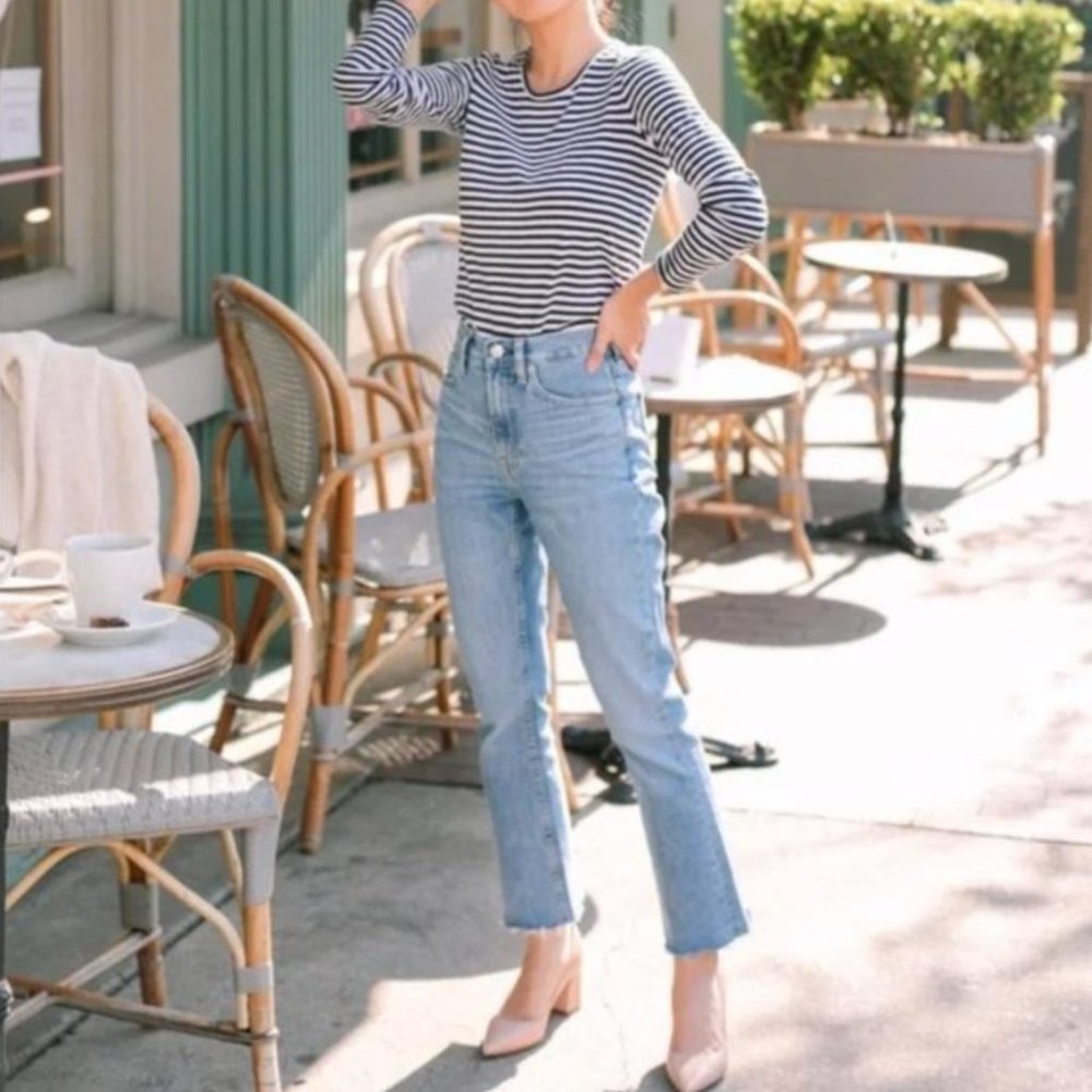 Everlane Kick Flare Crop Jeans High Rise Light Blue Wash, Sz 31